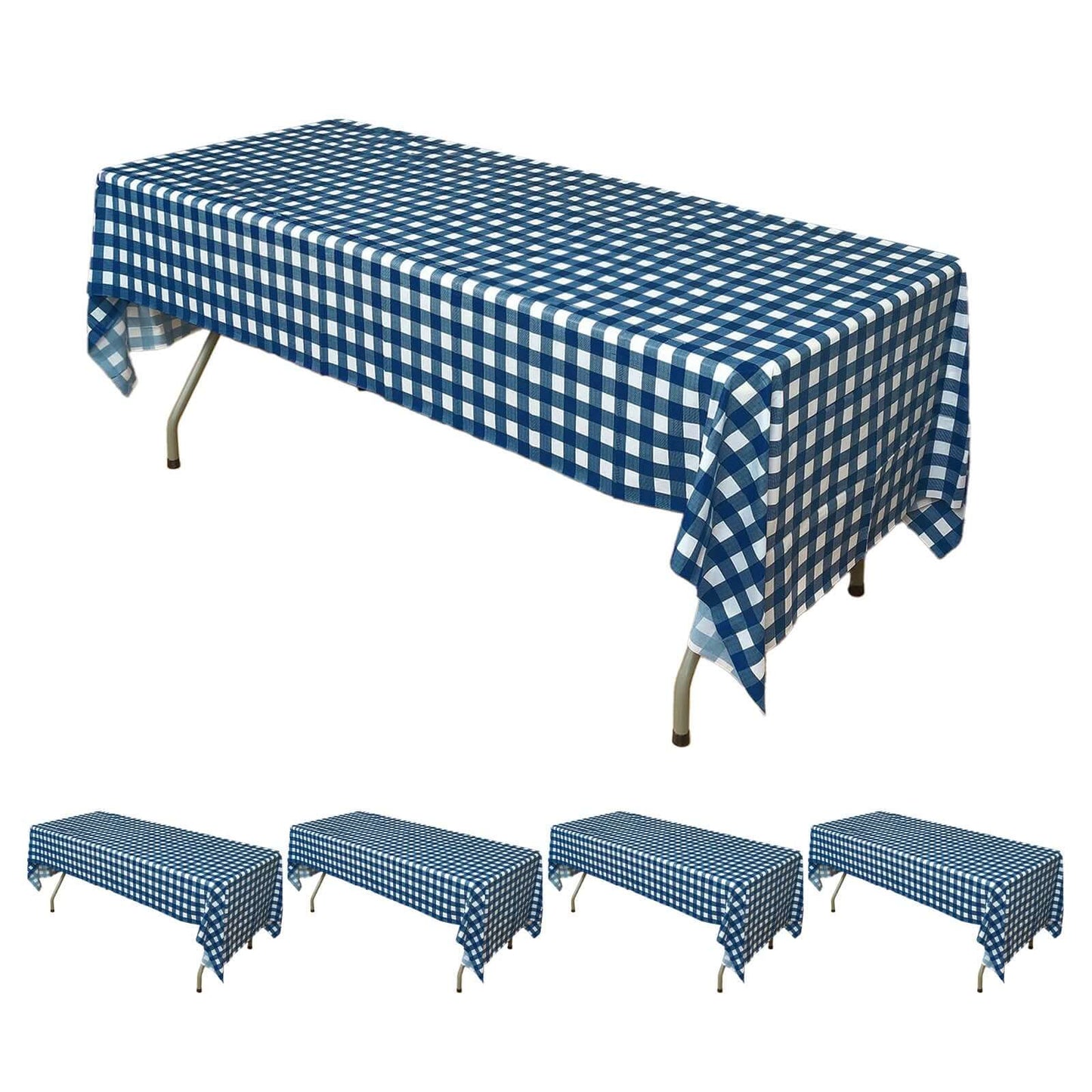 5 - Pack Plastic Table Covers Navy Blue Checkered Rectangle - Durable PVC Disposable Covers for Events 54"x108" - NestOCart