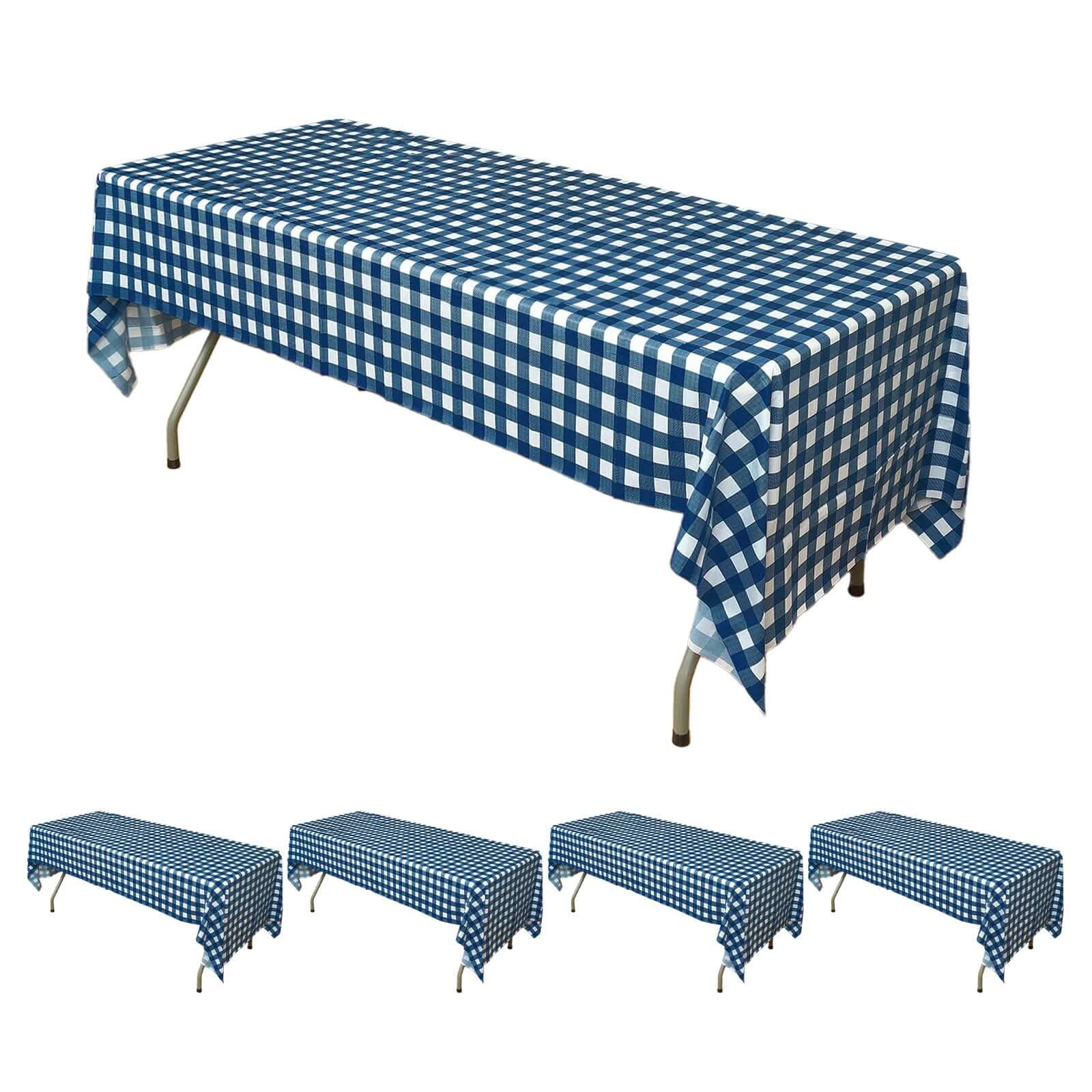 5 - Pack Plastic Table Covers Navy Blue Checkered Rectangle - Durable PVC Disposable Covers for Events 54"x108" - NestOCart