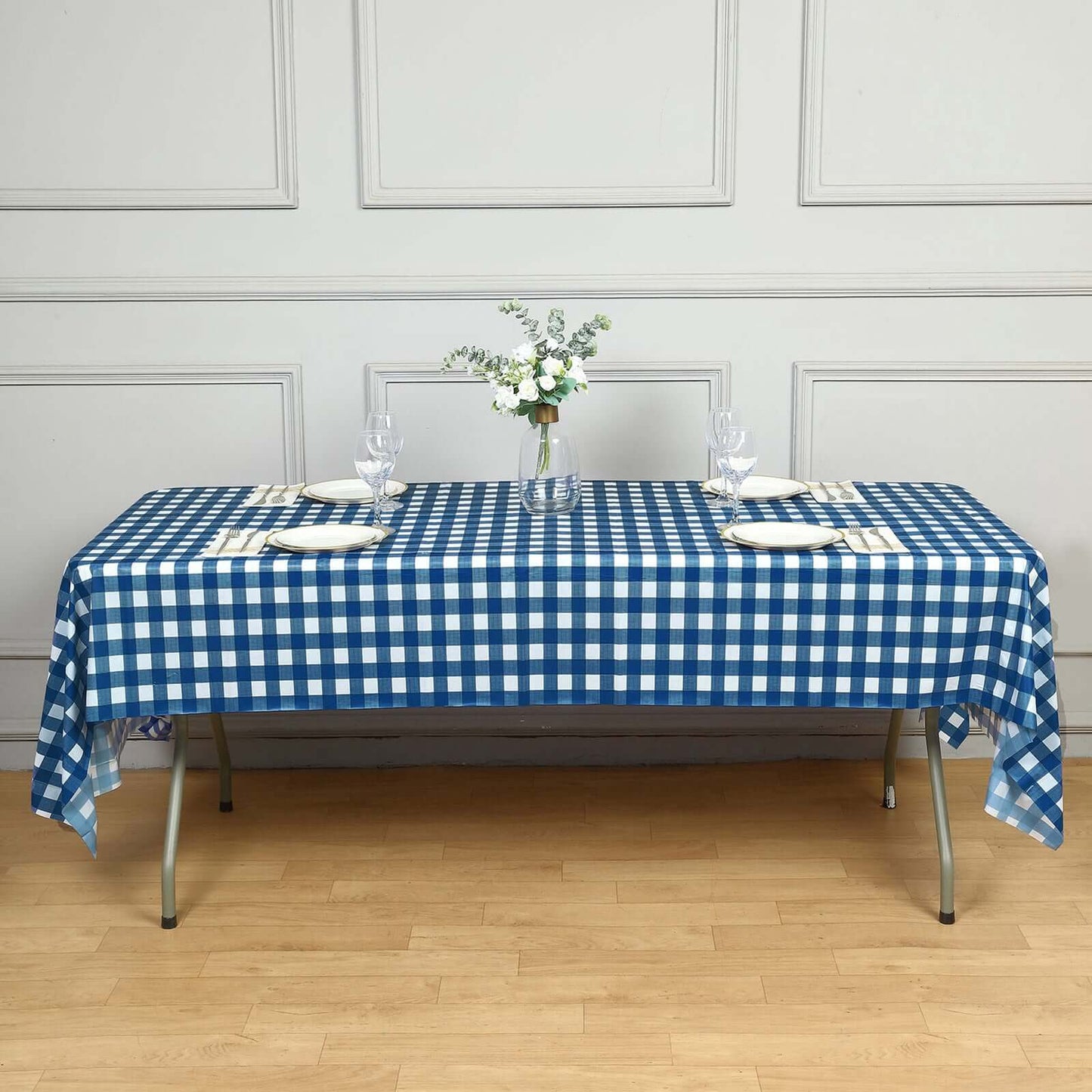 5 - Pack Plastic Table Covers Navy Blue Checkered Rectangle - Durable PVC Disposable Covers for Events 54"x108" - NestOCart