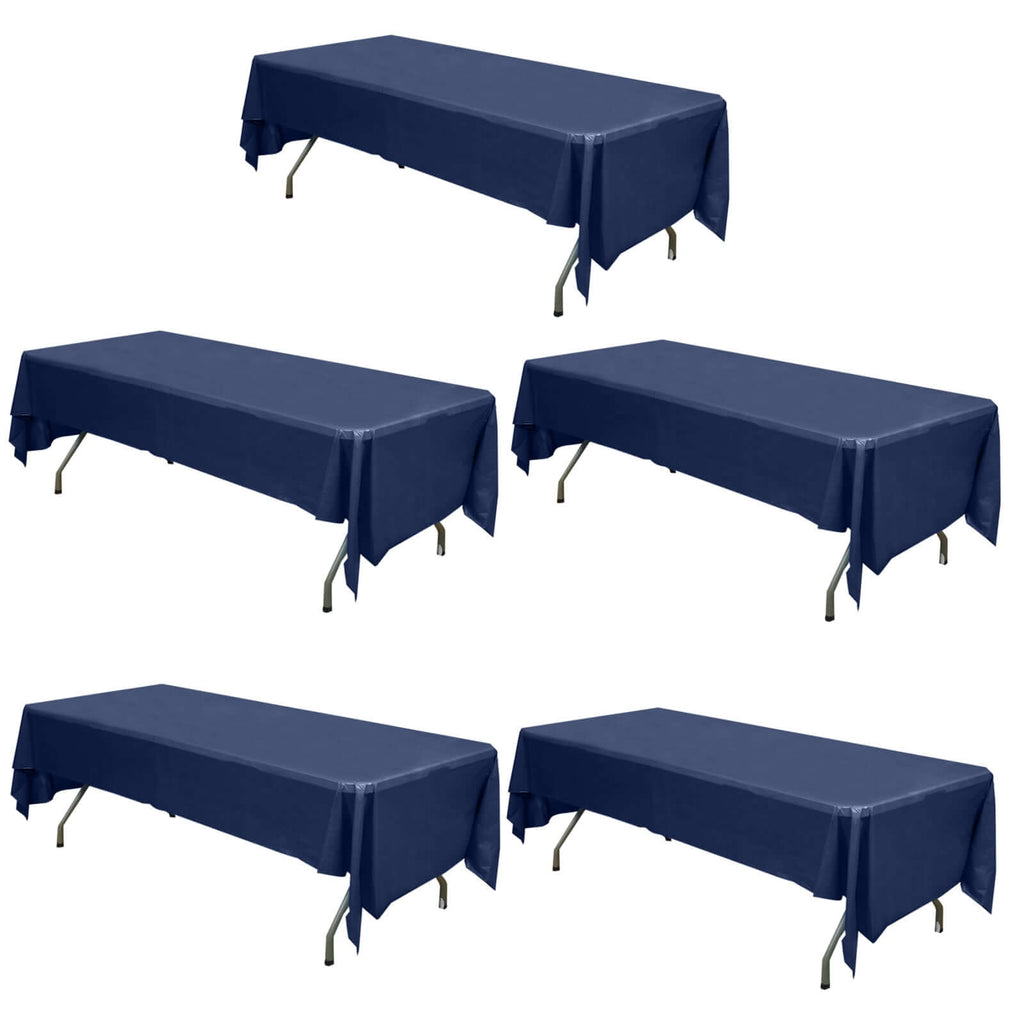 5 - Pack Plastic Table Covers Navy Blue Rectangle - Reliable PVC Disposable Covers for Gatherings 54"x108" - Bell Racket Store