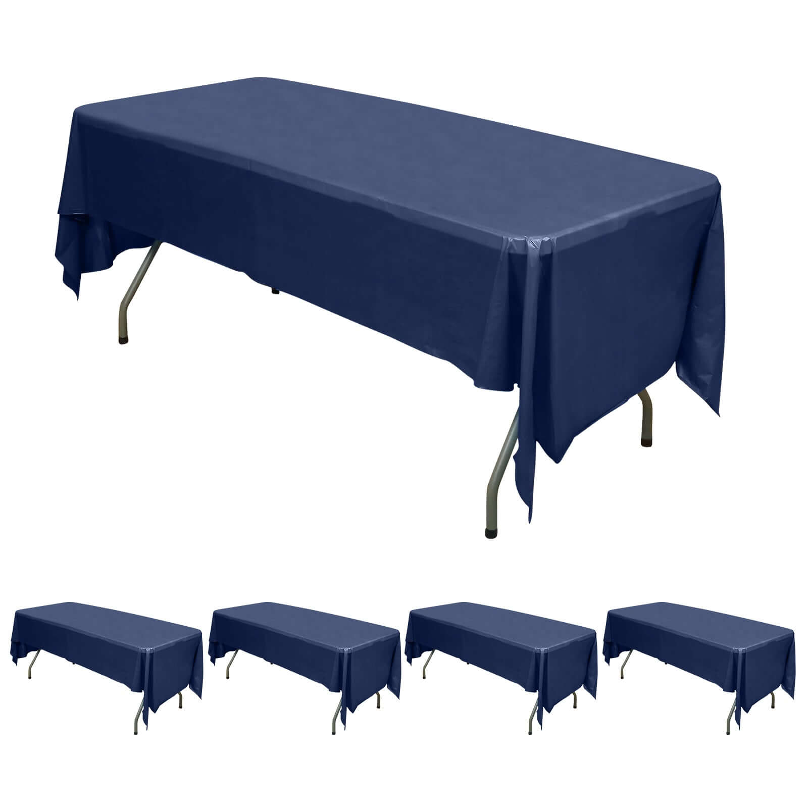5 - Pack Plastic Table Covers Navy Blue Rectangle - Reliable PVC Disposable Covers for Gatherings 54"x108" - Bell Racket Store