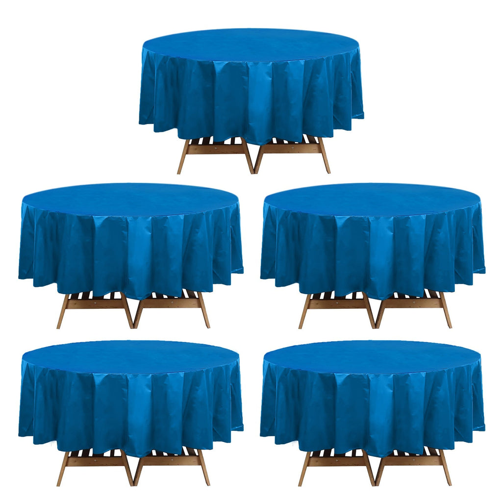 5 - Pack Plastic Table Covers Navy Blue Round - Durable PVC Disposable Tablecloths for Events 84" - Bell Racket Store