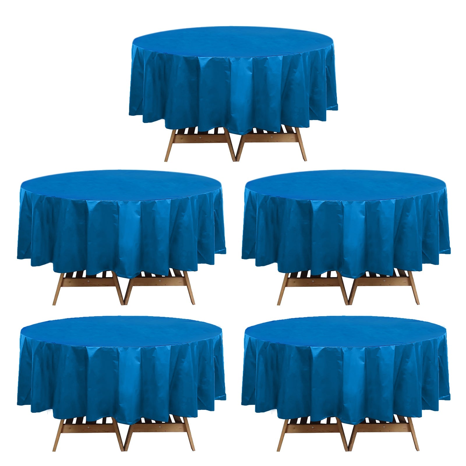 5 - Pack Plastic Table Covers Navy Blue Round - Durable PVC Disposable Tablecloths for Events 84" - Bell Racket Store