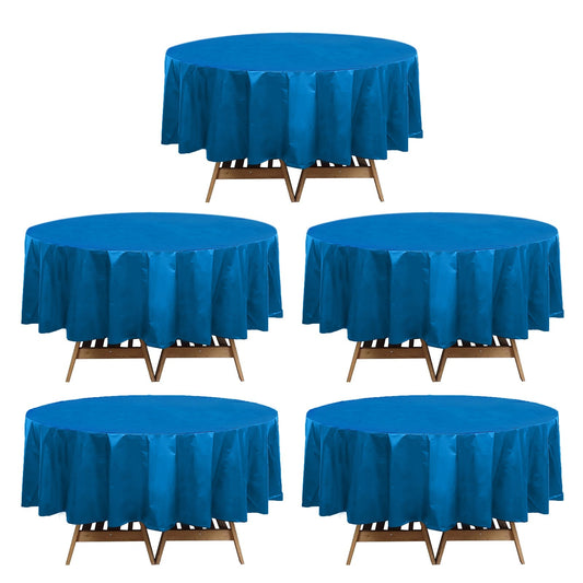 5 - Pack Plastic Table Covers Navy Blue Round - Durable PVC Disposable Tablecloths for Events 84" - Bell Racket Store