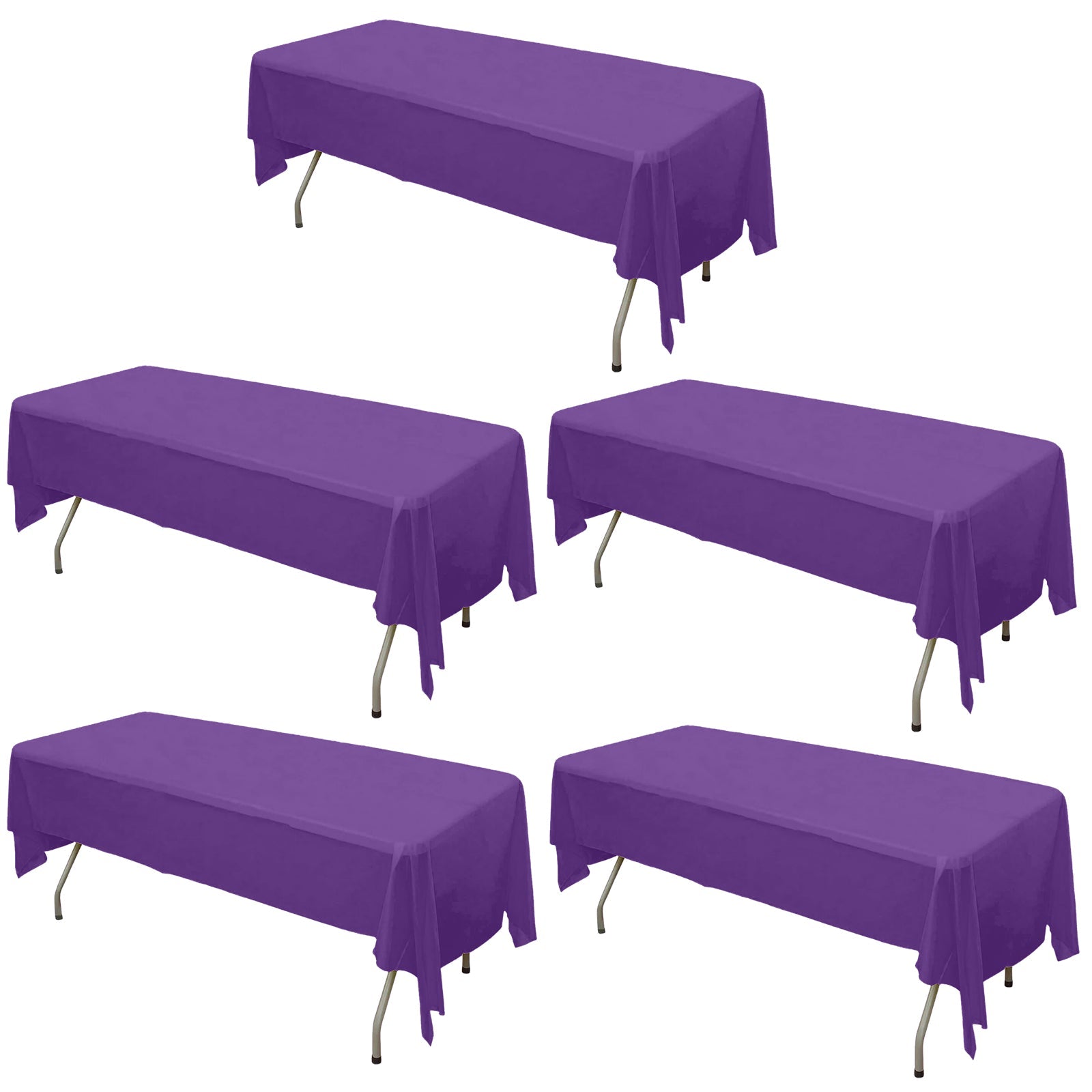 5 - Pack Plastic Table Covers Purple Rectangle - Reliable PVC Disposable Covers for Gatherings 54"x108" - Bell Racket Store