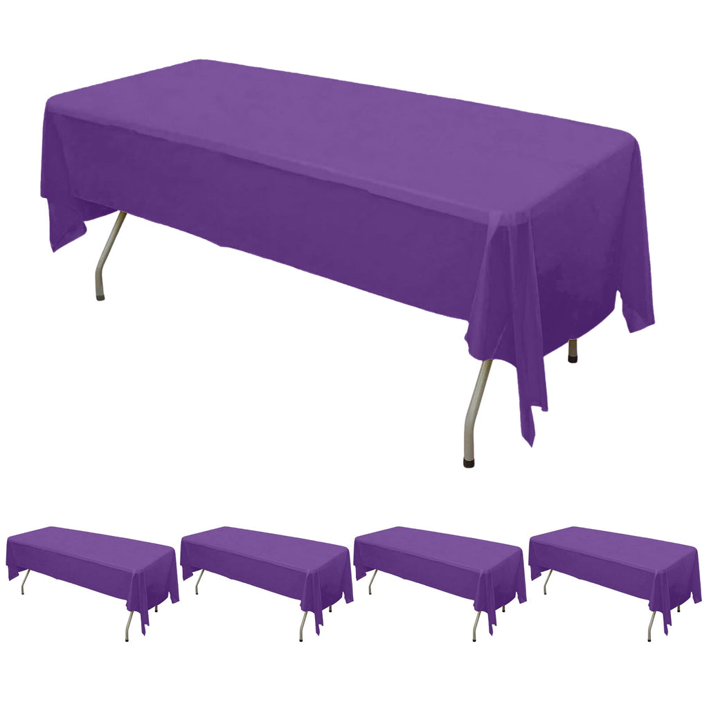 5 - Pack Plastic Table Covers Purple Rectangle - Reliable PVC Disposable Covers for Gatherings 54"x108" - Bell Racket Store