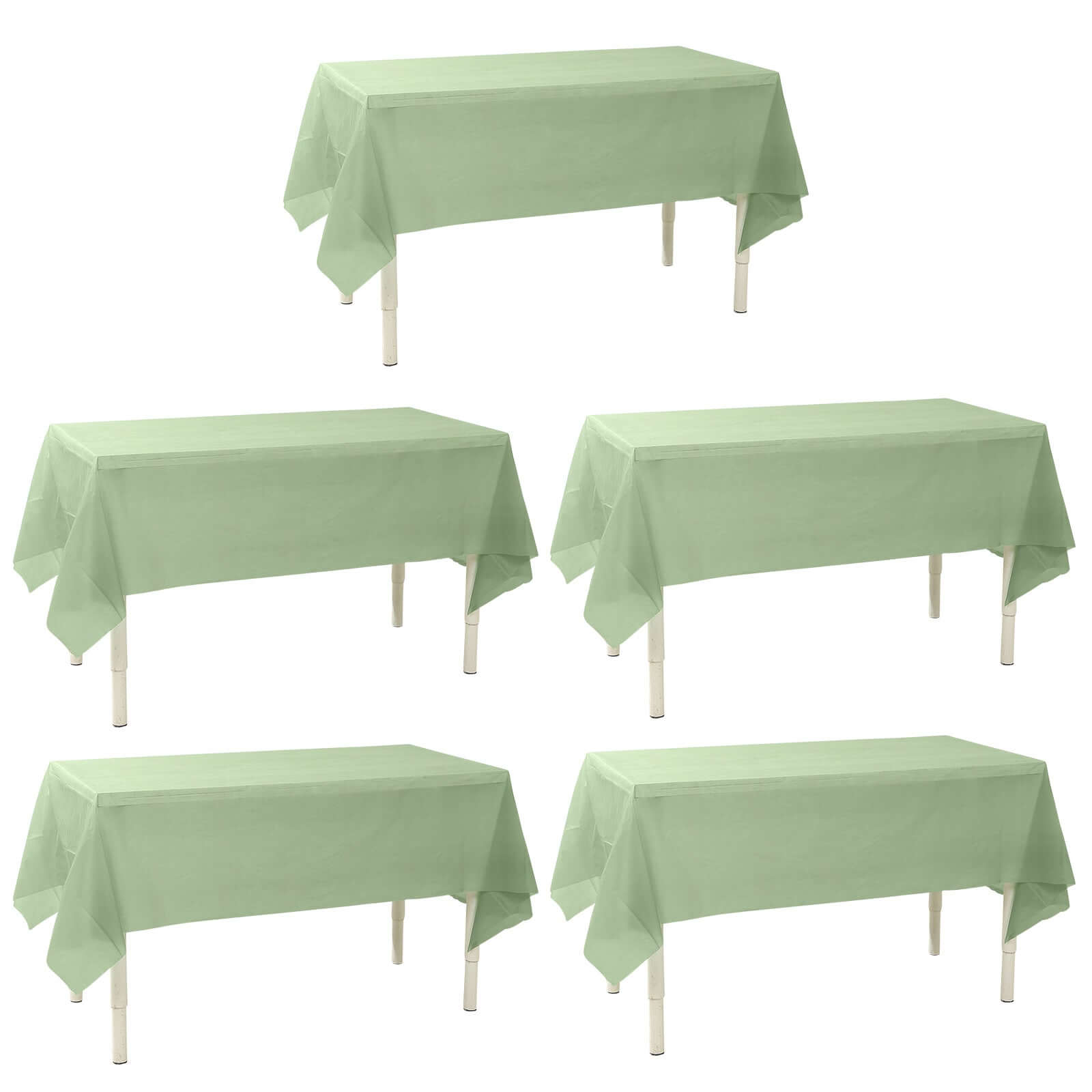 5 - Pack Plastic Table Covers Sage Green Rectangle - Reliable PVC Disposable Covers for Gatherings 54"x108" - Bell Racket Store