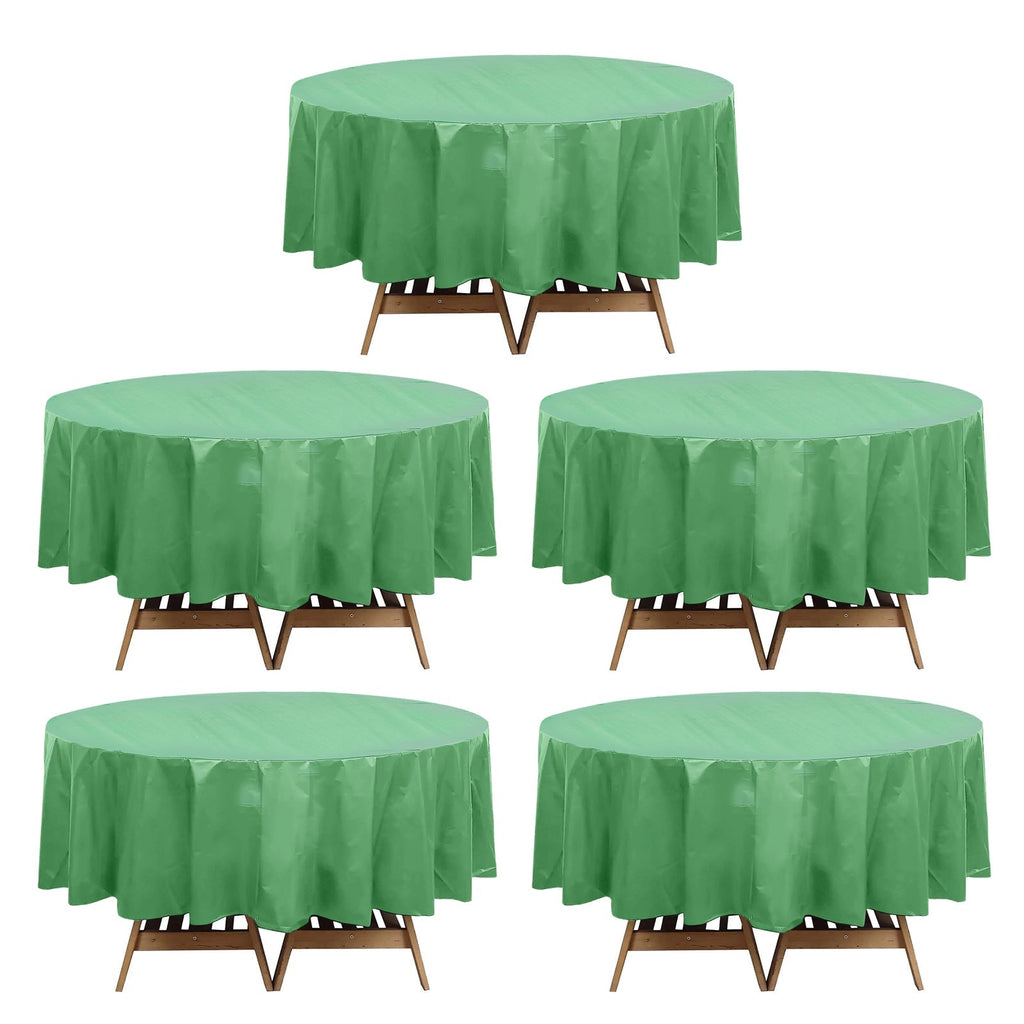 5 - Pack Plastic Table Covers Sage Green Round - Durable PVC Disposable Tablecloths for Events 84" - Bell Racket Store