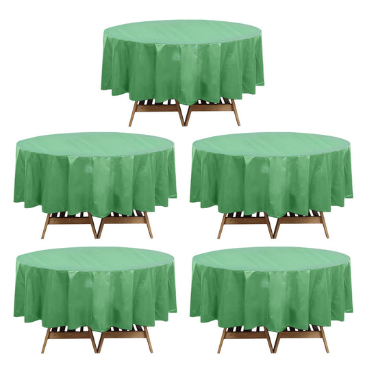 5 - Pack Plastic Table Covers Sage Green Round - Durable PVC Disposable Tablecloths for Events 84" - Bell Racket Store