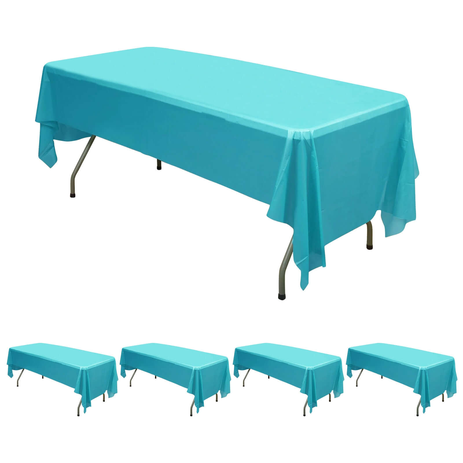 5 - Pack Plastic Table Covers Turquoise Rectangle - Reliable PVC Disposable Covers for Gatherings 54"x108" - NestOCart