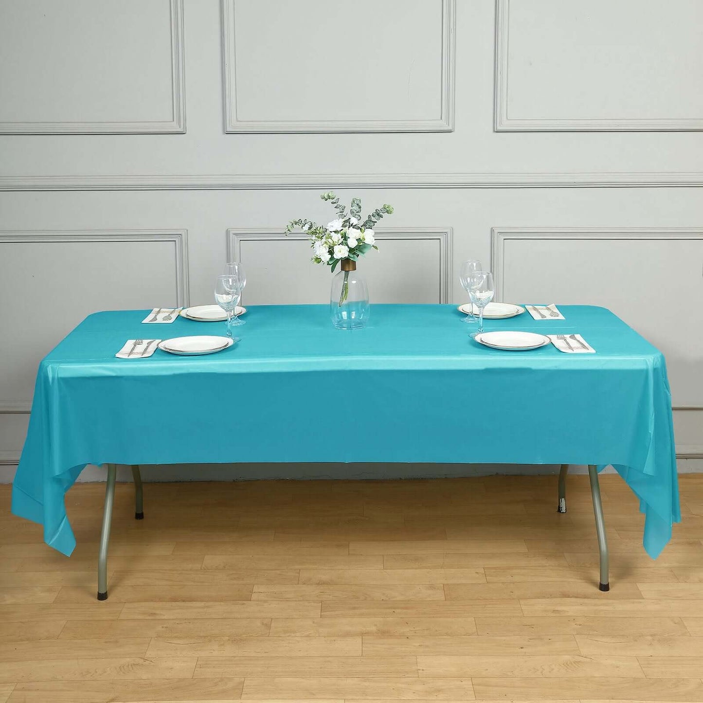 5 - Pack Plastic Table Covers Turquoise Rectangle - Reliable PVC Disposable Covers for Gatherings 54"x108" - NestOCart