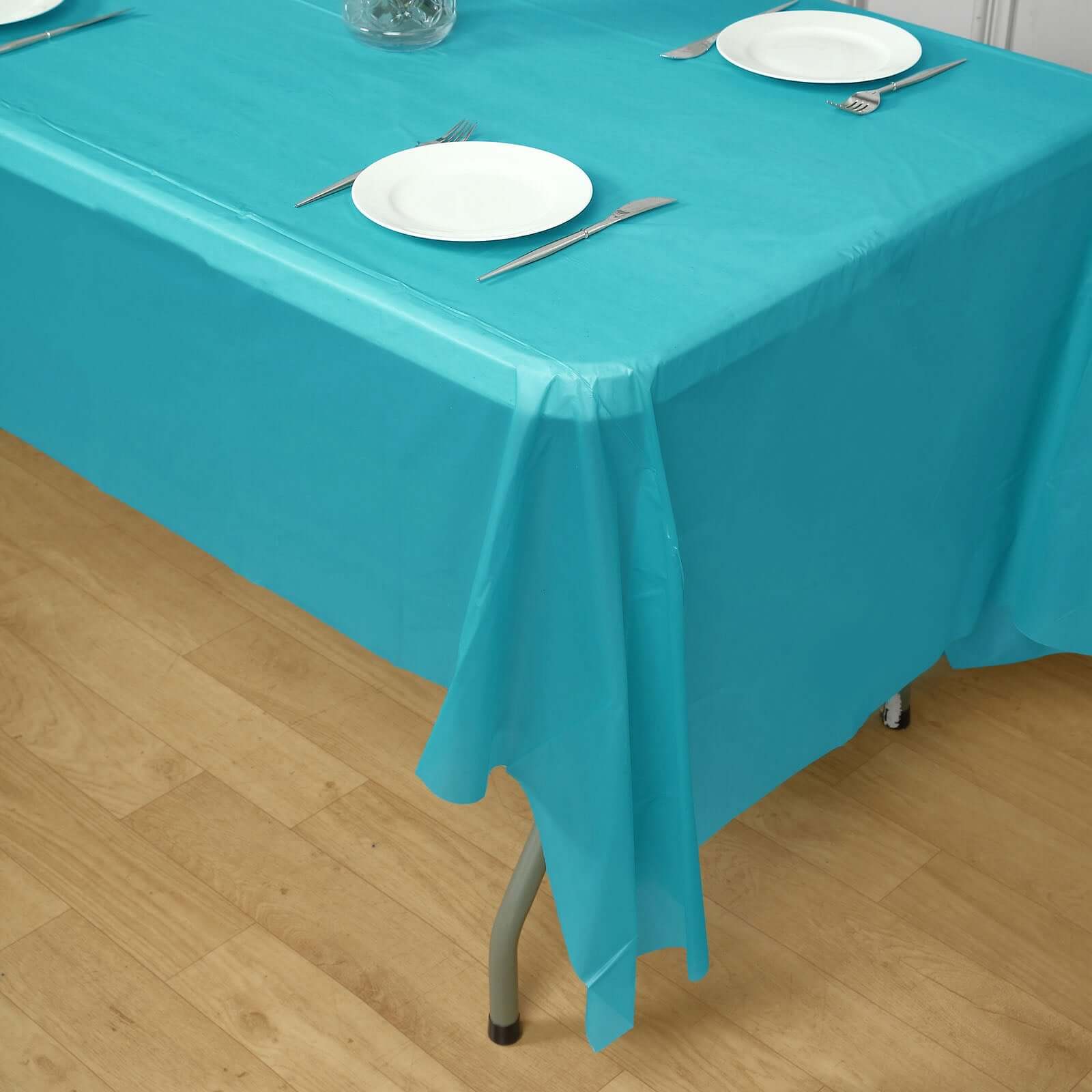 5 - Pack Plastic Table Covers Turquoise Rectangle - Reliable PVC Disposable Covers for Gatherings 54"x108" - NestOCart