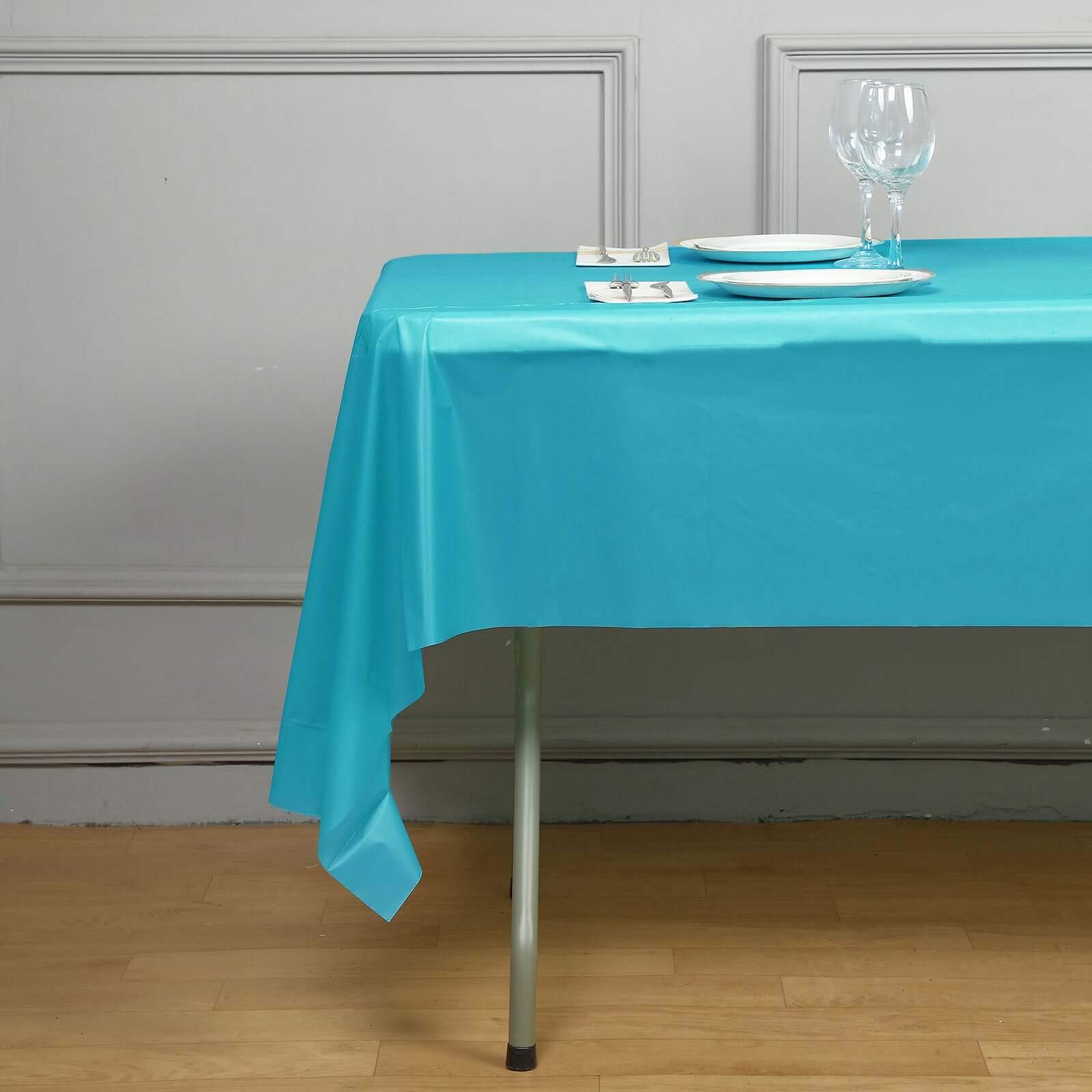 5 - Pack Plastic Table Covers Turquoise Rectangle - Reliable PVC Disposable Covers for Gatherings 54"x108" - NestOCart