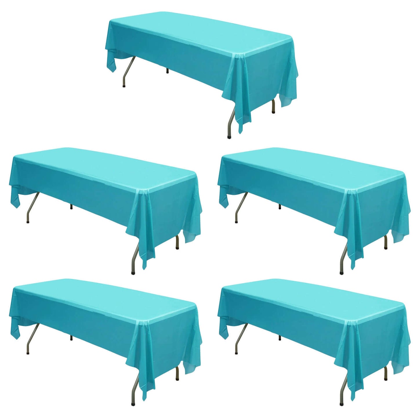 5 - Pack Plastic Table Covers Turquoise Rectangle - Reliable PVC Disposable Covers for Gatherings 54"x108" - NestOCart