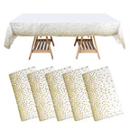 5 - Pack Plastic Table Covers White Rectangle with Gold Confetti Dots - Durable PVC Disposable Tablecloths for Events 54"x108" - Bell Racket Store