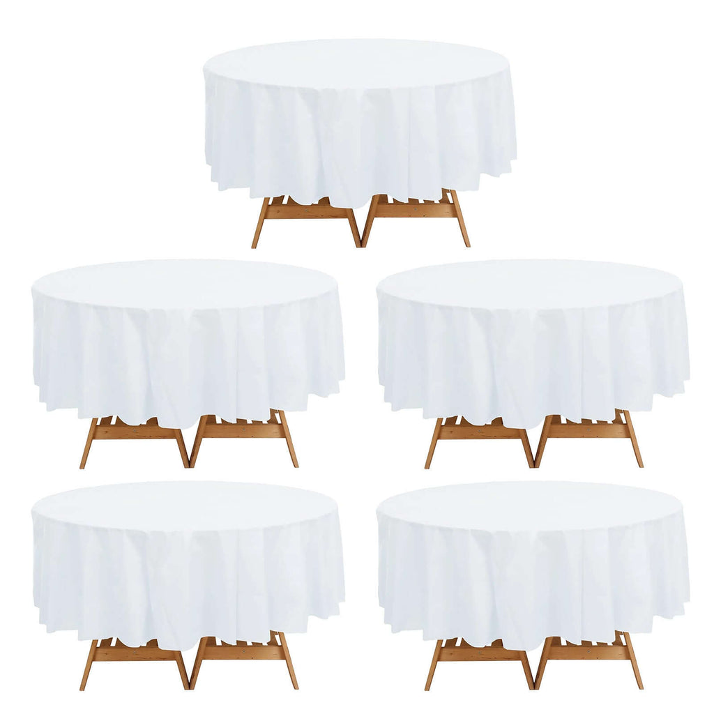 5 - Pack Plastic Table Covers White Round - Durable PVC Disposable Tablecloths for Events 84" - Bell Racket Store