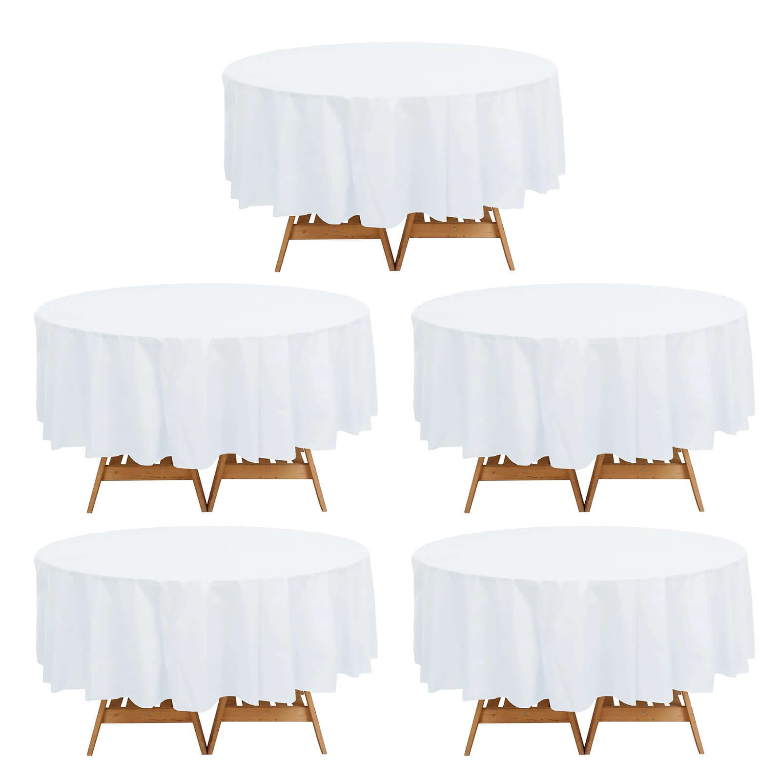5 - Pack Plastic Table Covers White Round - Durable PVC Disposable Tablecloths for Events 84" - Bell Racket Store