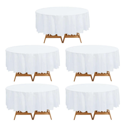 5 - Pack Plastic Table Covers White Round - Durable PVC Disposable Tablecloths for Events 84" - Bell Racket Store