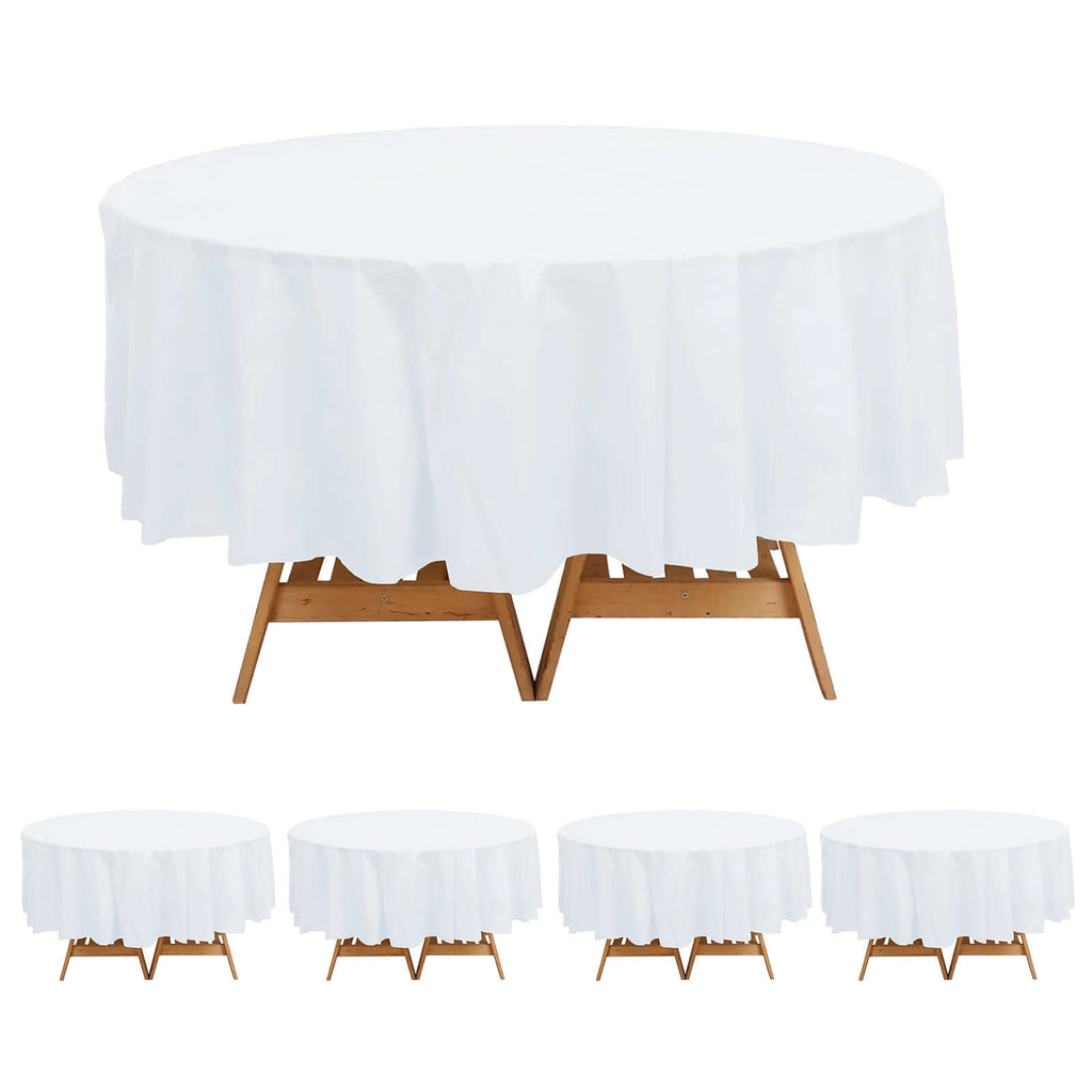 5 - Pack Plastic Table Covers White Round - Durable PVC Disposable Tablecloths for Events 84" - Bell Racket Store