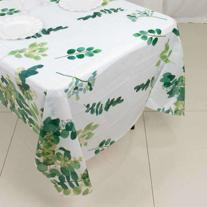 5 - Pack Plastic Table Covers White/Green Rectangle with Eucalyptus Leaves Print - Decorative PVC Disposable Tablecloths 54"x108" - Bell Racket Store