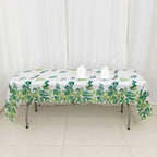 5 - Pack Plastic Table Covers White/Green Rectangle with Eucalyptus Leaves Print - Decorative PVC Disposable Tablecloths 54"x108" - Bell Racket Store