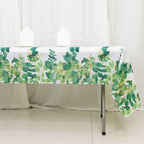 5 - Pack Plastic Table Covers White/Green Rectangle with Eucalyptus Leaves Print - Decorative PVC Disposable Tablecloths 54"x108" - Bell Racket Store