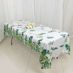 5 - Pack Plastic Table Covers White/Green Rectangle with Eucalyptus Leaves Print - Decorative PVC Disposable Tablecloths 54"x108" - Bell Racket Store