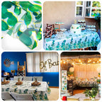 5 - Pack Plastic Table Covers White/Green Rectangle with Eucalyptus Leaves Print - Decorative PVC Disposable Tablecloths 54"x108" - Bell Racket Store