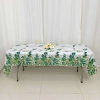 5 - Pack Plastic Table Covers White/Green Rectangle with Eucalyptus Leaves Print - Decorative PVC Disposable Tablecloths 54"x108" - Bell Racket Store