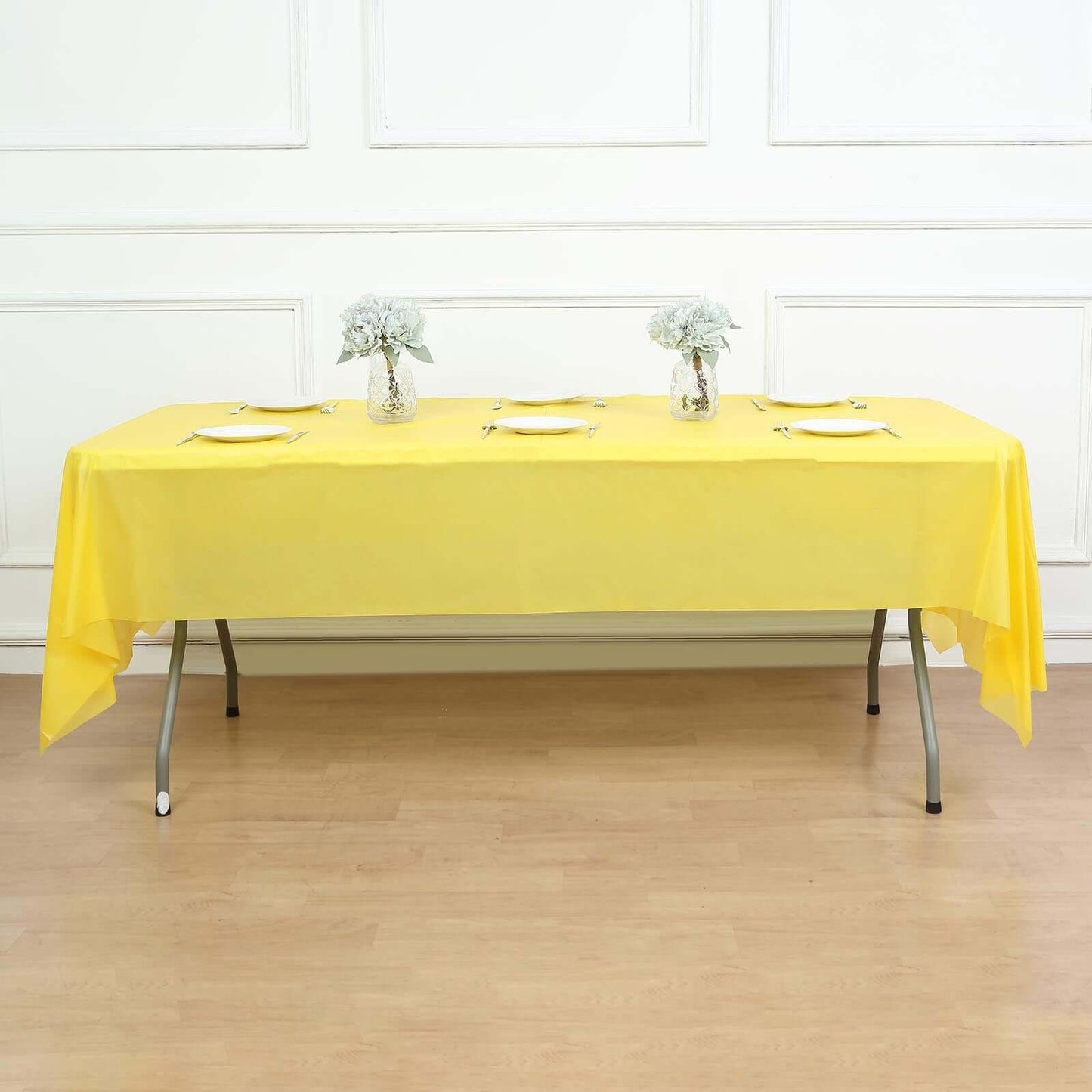 5 - Pack Plastic Table Covers Yellow Rectangle - Reliable PVC Disposable Covers for Gatherings 54"x108" - NestOCart