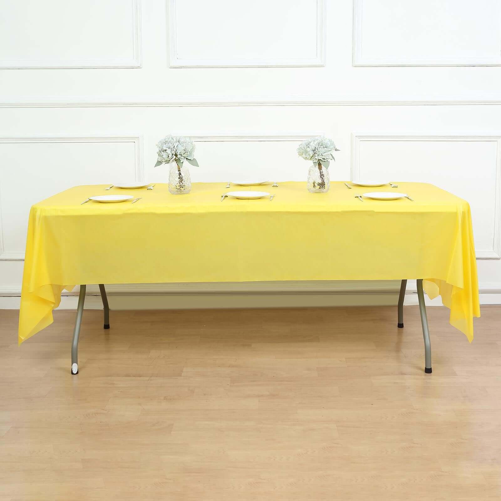 5 - Pack Plastic Table Covers Yellow Rectangle - Reliable PVC Disposable Covers for Gatherings 54"x108" - NestOCart