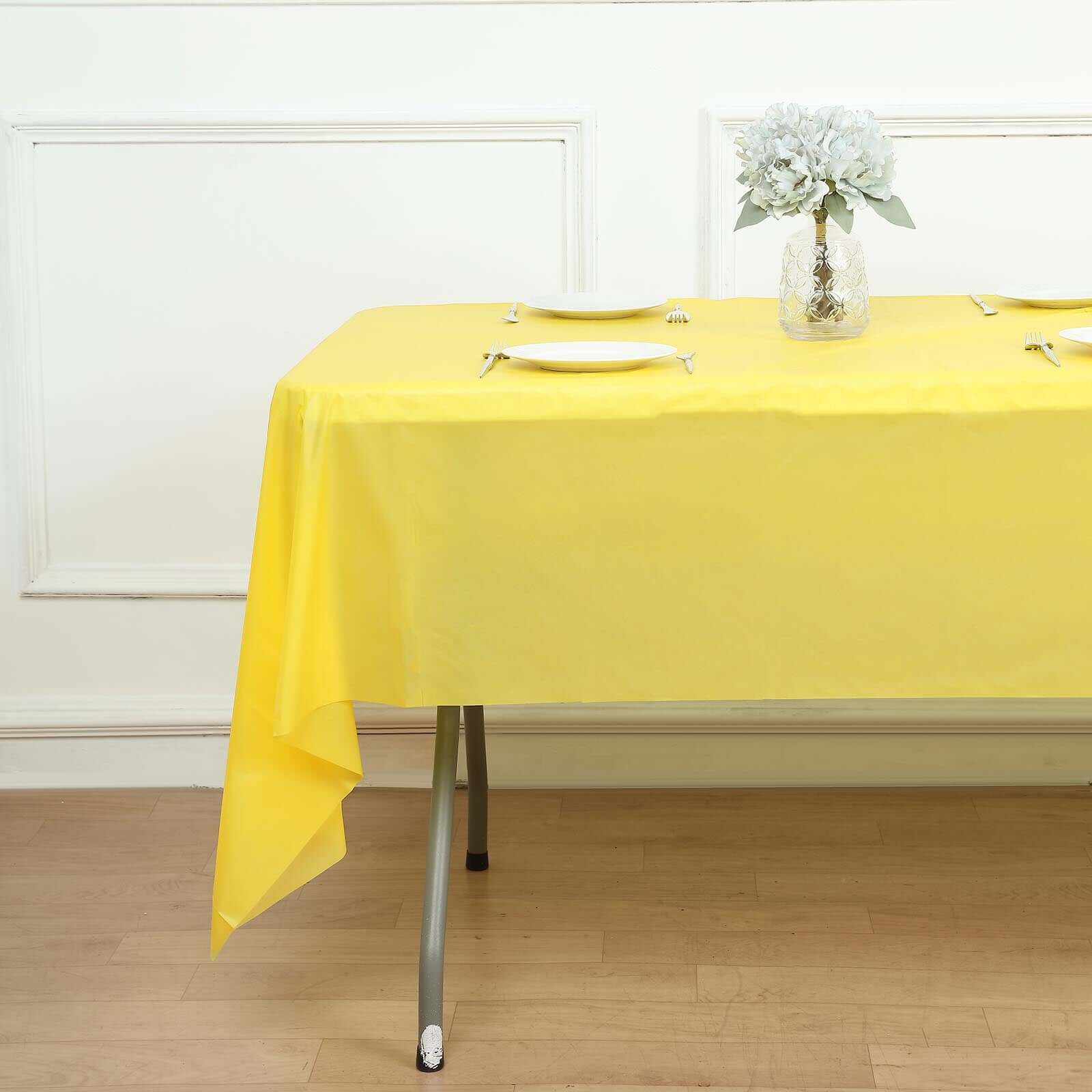 5 - Pack Plastic Table Covers Yellow Rectangle - Reliable PVC Disposable Covers for Gatherings 54"x108" - NestOCart