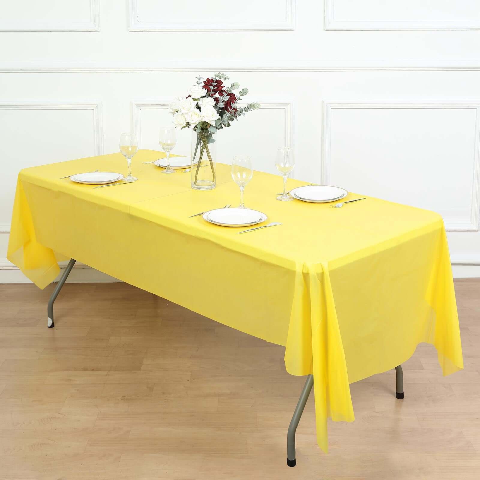 5 - Pack Plastic Table Covers Yellow Rectangle - Reliable PVC Disposable Covers for Gatherings 54"x108" - NestOCart