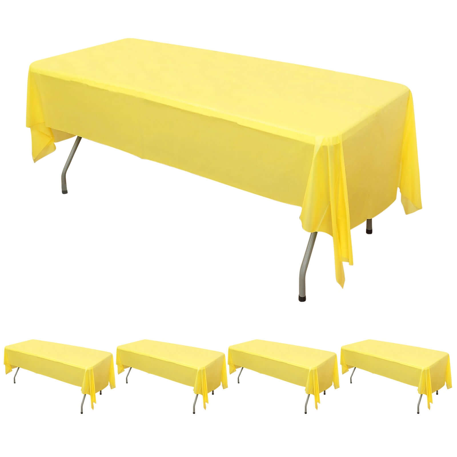5 - Pack Plastic Table Covers Yellow Rectangle - Reliable PVC Disposable Covers for Gatherings 54"x108" - NestOCart