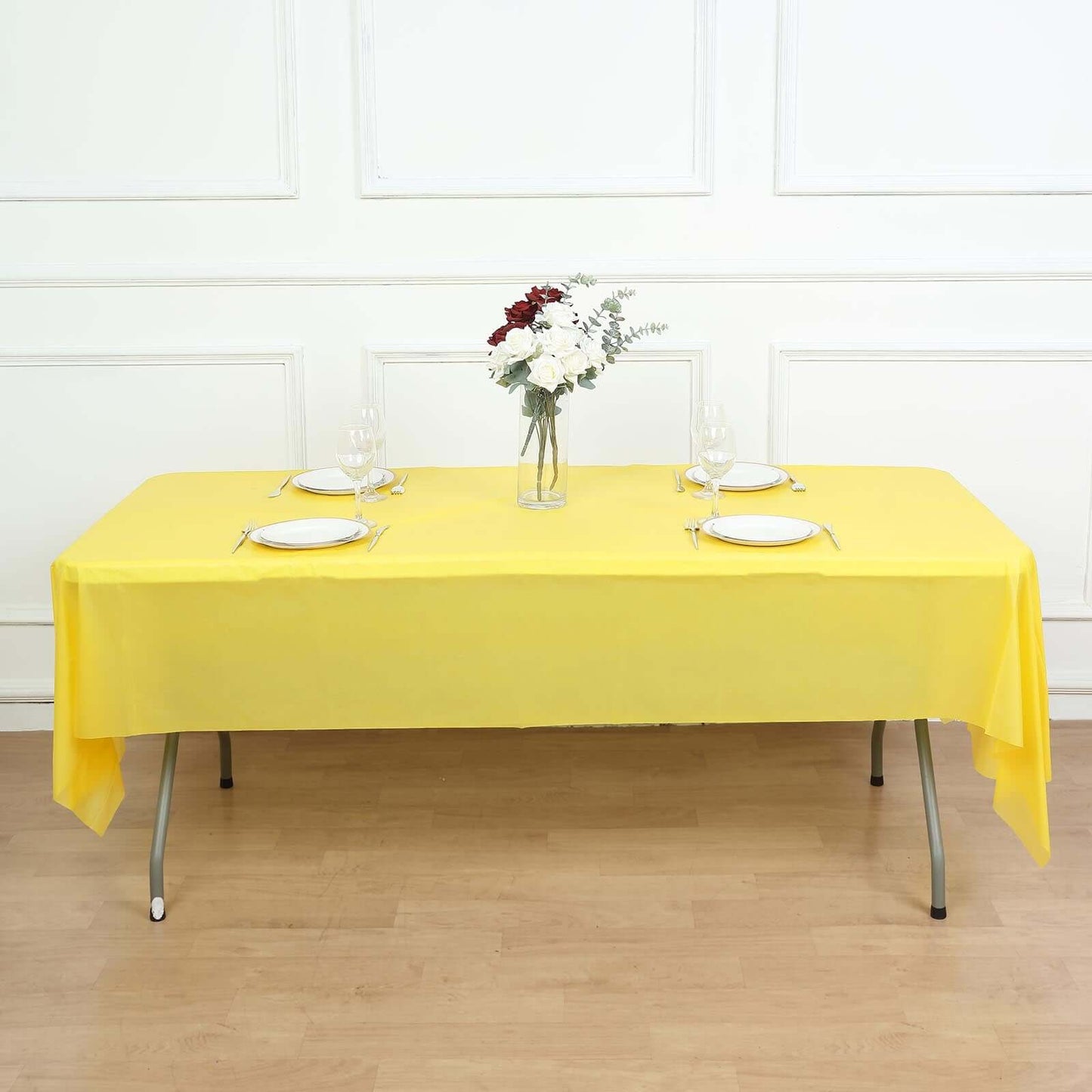 5 - Pack Plastic Table Covers Yellow Rectangle - Reliable PVC Disposable Covers for Gatherings 54"x108" - NestOCart