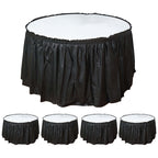 5 Pack Plastic Table Skirts Black Ruffled - Durable Disposable Skirts for Events 14ft - Bell Racket Store