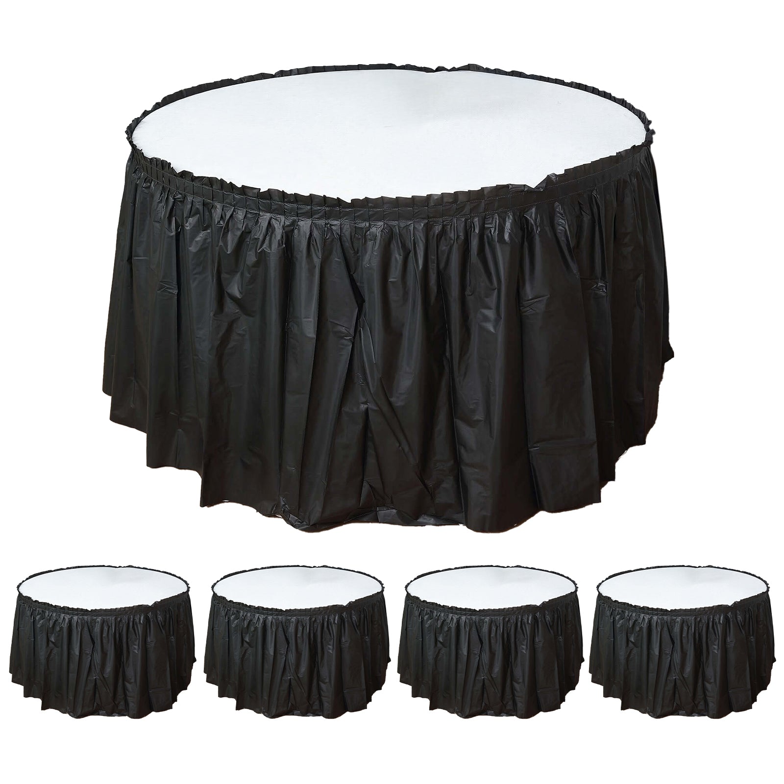 5 Pack Plastic Table Skirts Black Ruffled - Durable Disposable Skirts for Events 14ft - Bell Racket Store