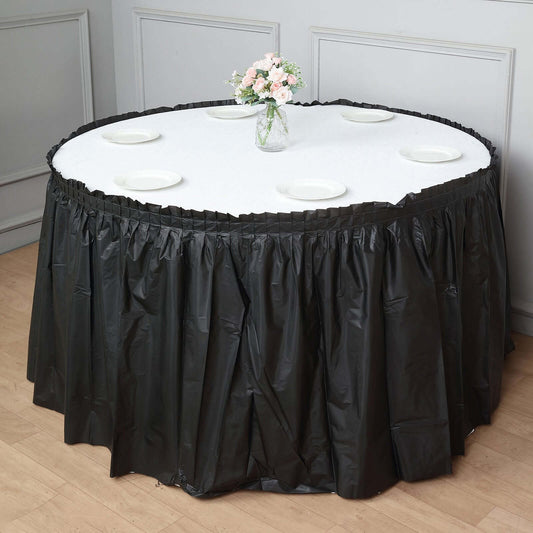 5 Pack Plastic Table Skirts Black Ruffled - Durable Disposable Skirts for Events 14ft - Bell Racket Store