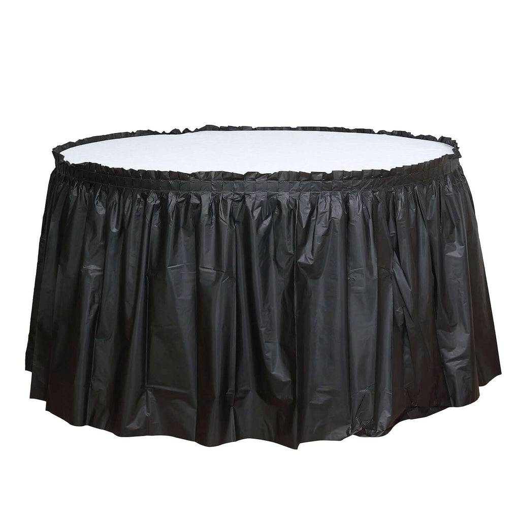 5 Pack Plastic Table Skirts Black Ruffled - Durable Disposable Skirts for Events 14ft - Bell Racket Store