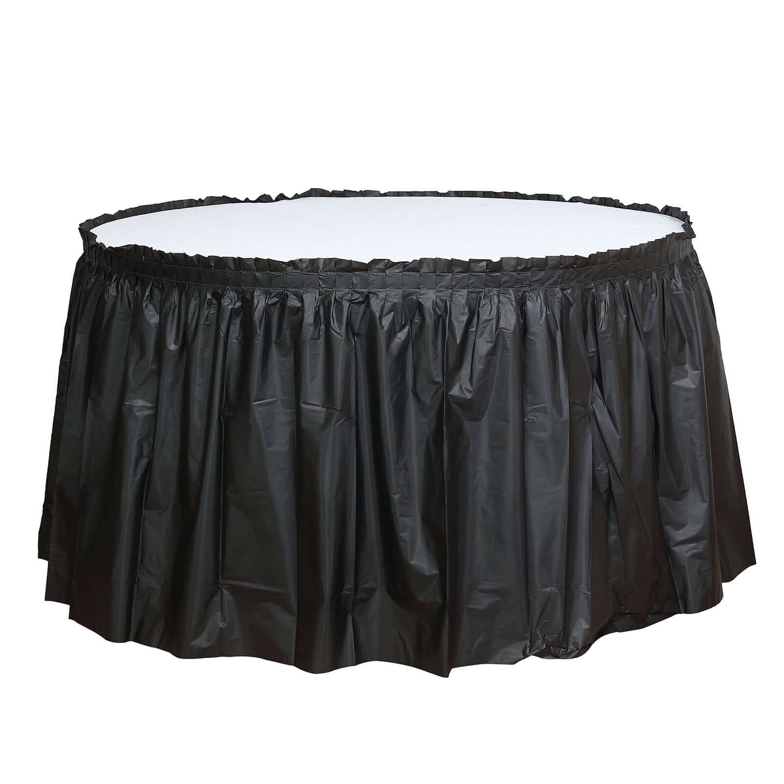 5 Pack Plastic Table Skirts Black Ruffled - Durable Disposable Skirts for Events 14ft - Bell Racket Store