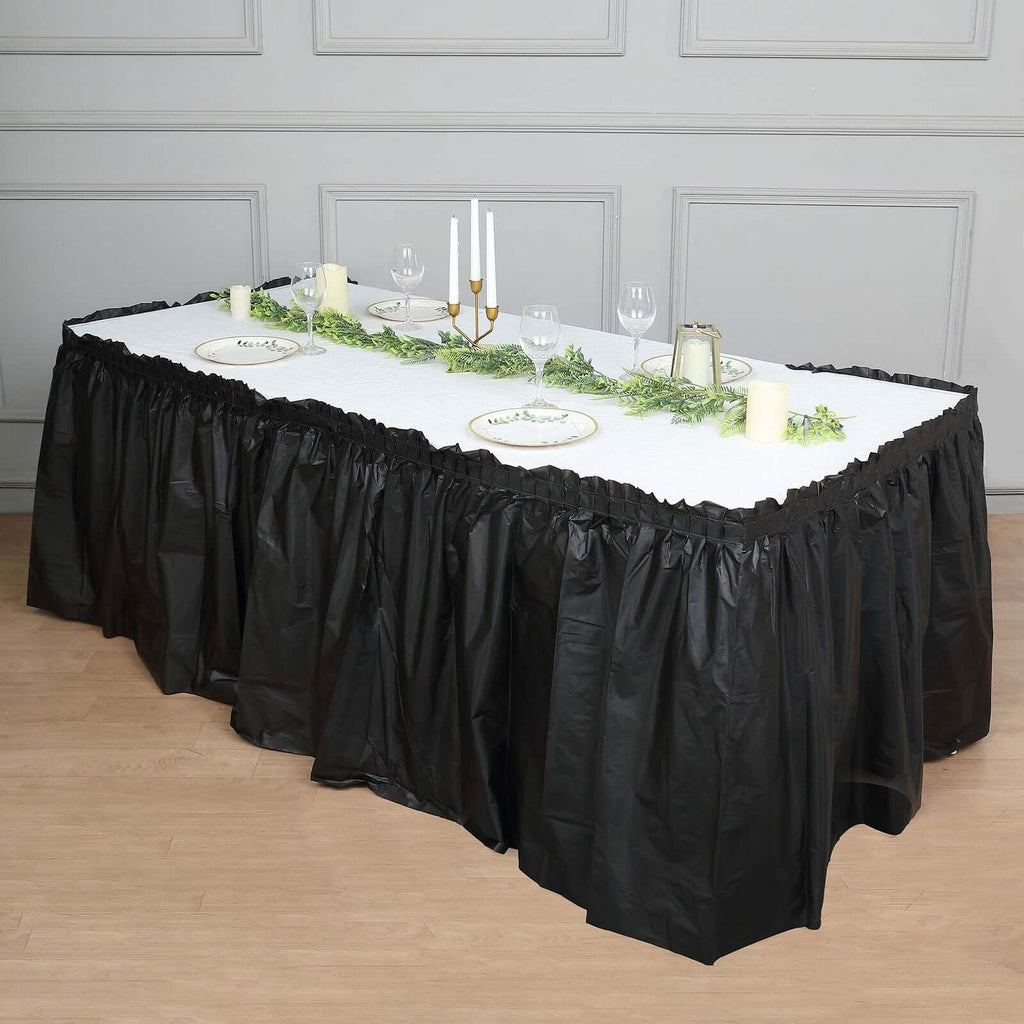 5 Pack Plastic Table Skirts Black Ruffled - Durable Disposable Skirts for Events 14ft - Bell Racket Store