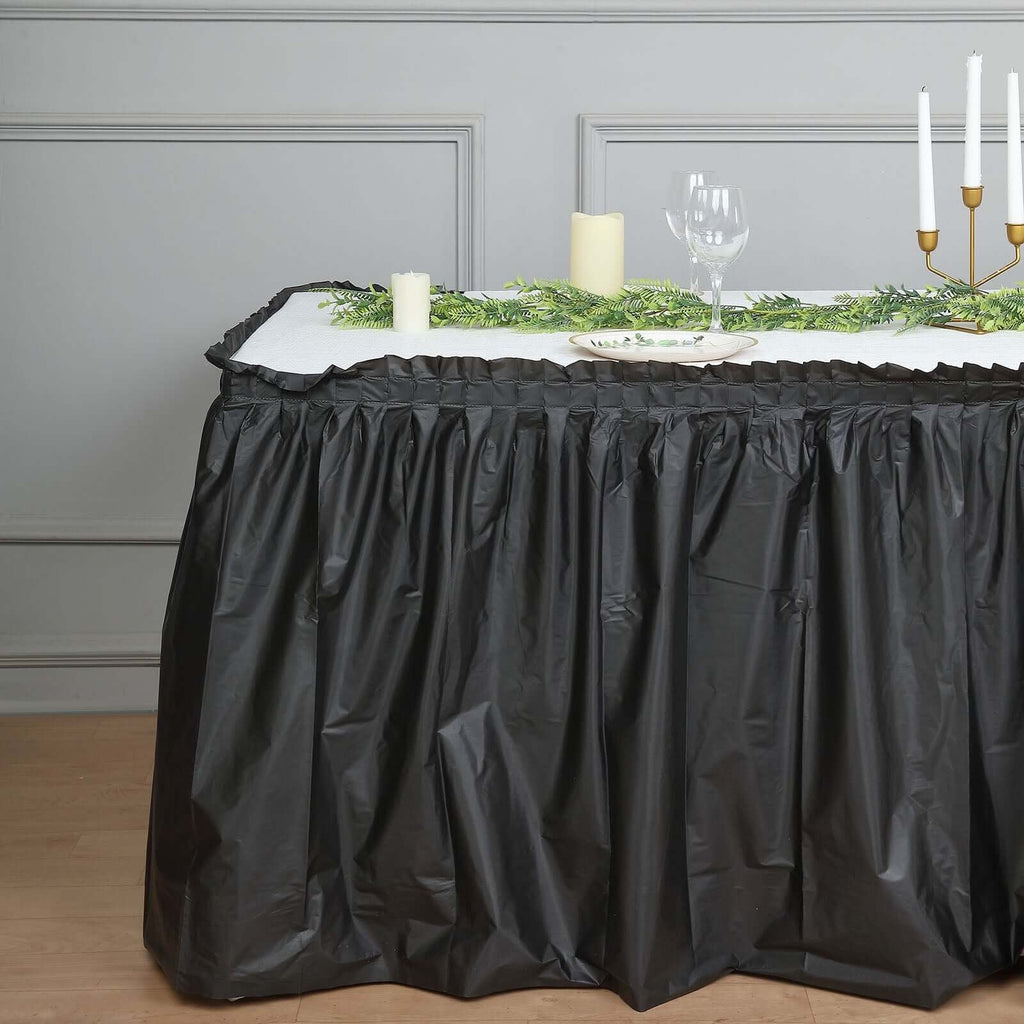 5 Pack Plastic Table Skirts Black Ruffled - Durable Disposable Skirts for Events 14ft - Bell Racket Store