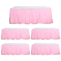 5 Pack Plastic Table Skirts Pink Ruffled - Durable Disposable Skirts for Events 14ft - Bell Racket Store