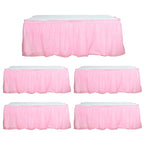 5 Pack Plastic Table Skirts Pink Ruffled - Durable Disposable Skirts for Events 14ft - Bell Racket Store