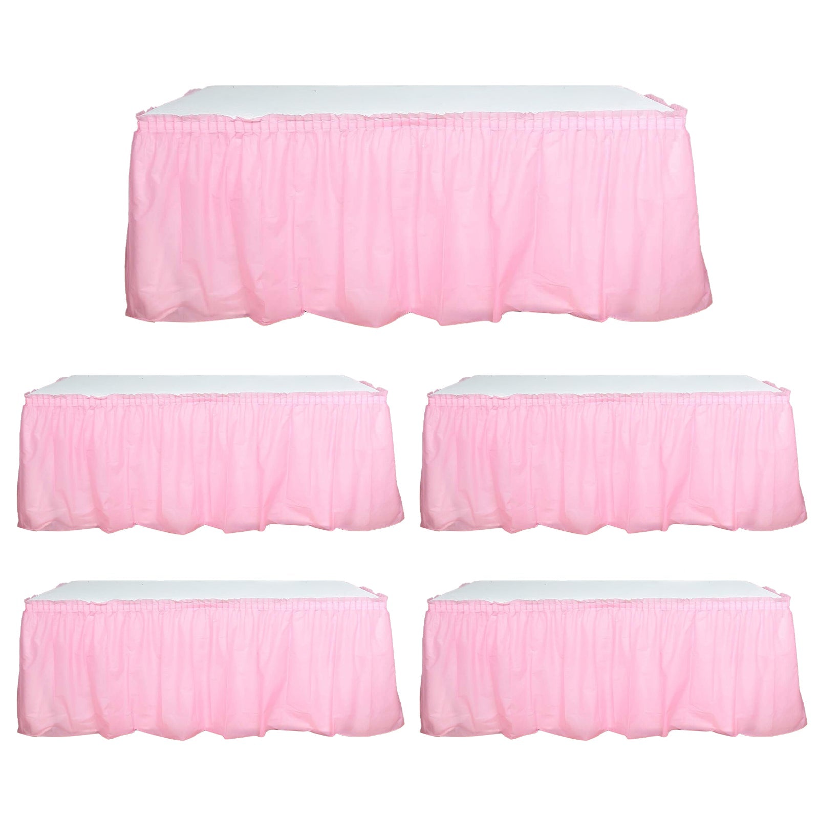 5 Pack Plastic Table Skirts Pink Ruffled - Durable Disposable Skirts for Events 14ft - Bell Racket Store