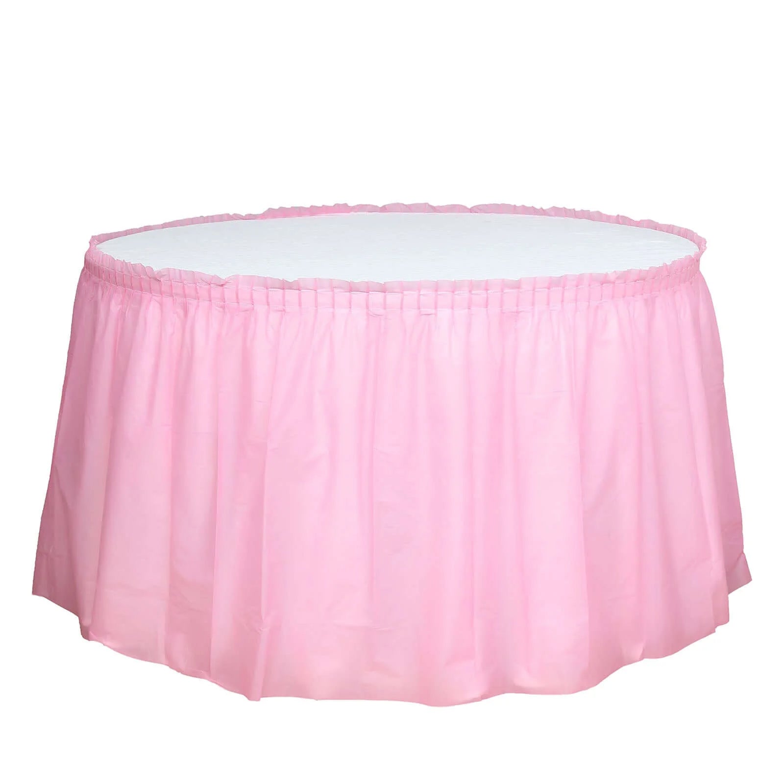5 Pack Plastic Table Skirts Pink Ruffled - Durable Disposable Skirts for Events 14ft - Bell Racket Store