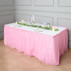5 Pack Plastic Table Skirts Pink Ruffled - Durable Disposable Skirts for Events 14ft - Bell Racket Store