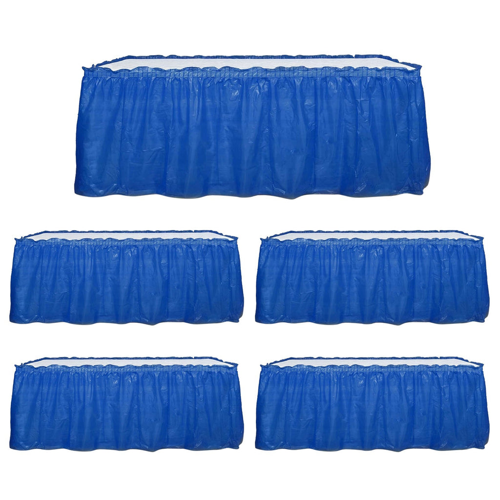 5 Pack Plastic Table Skirts Royal Blue Ruffled - Durable Disposable Skirts for Events 14ft - Bell Racket Store