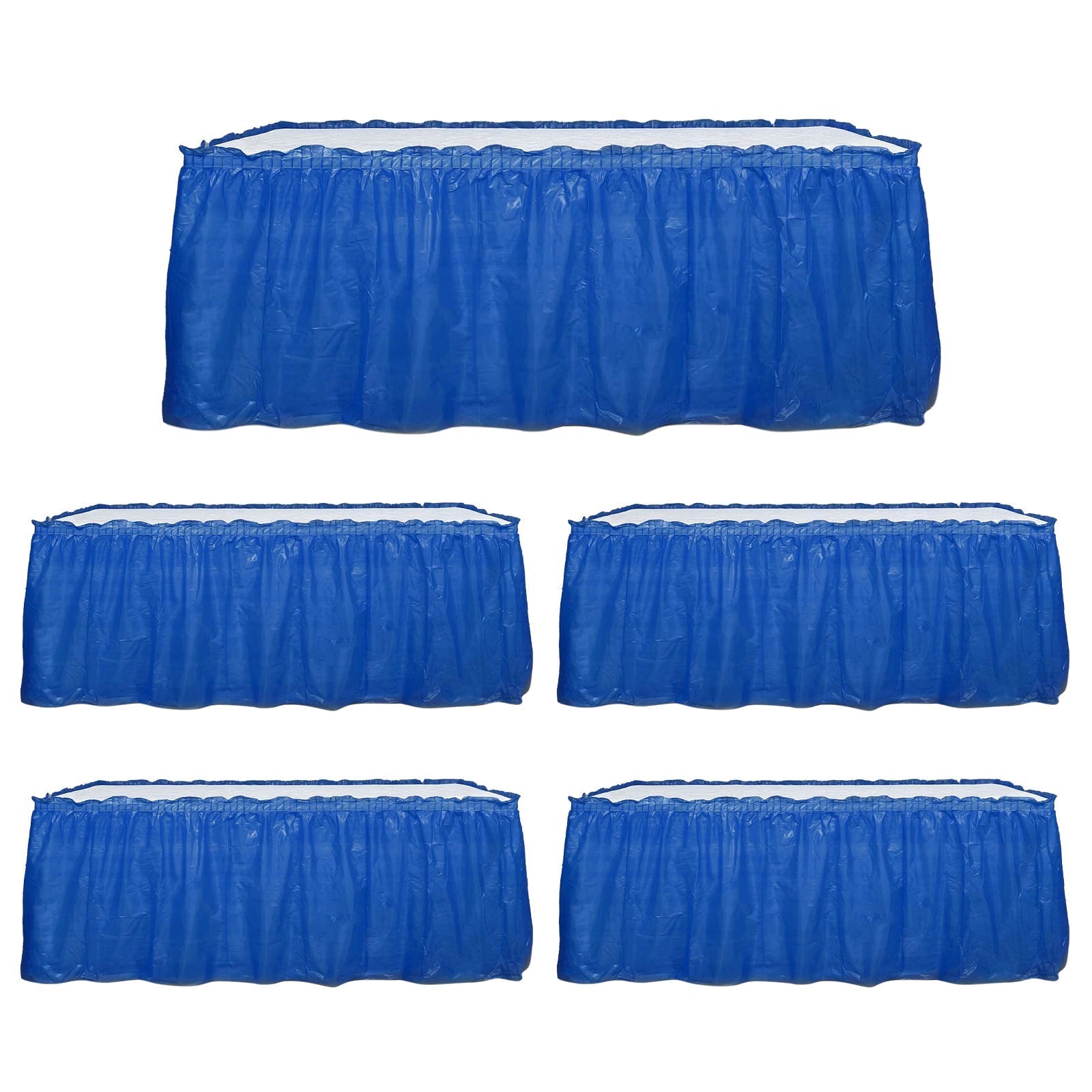 5 Pack Plastic Table Skirts Royal Blue Ruffled - Durable Disposable Skirts for Events 14ft - Bell Racket Store