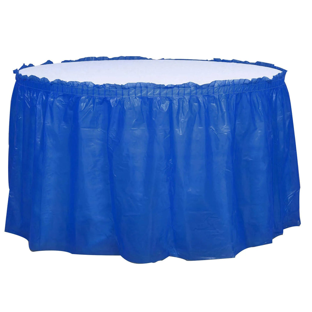 5 Pack Plastic Table Skirts Royal Blue Ruffled - Durable Disposable Skirts for Events 14ft - Bell Racket Store